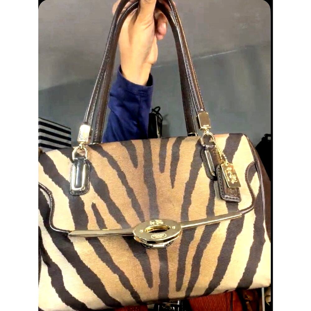 Coach Madison Zebra Print Madeline East West Satchel Shoulder Bag 26634